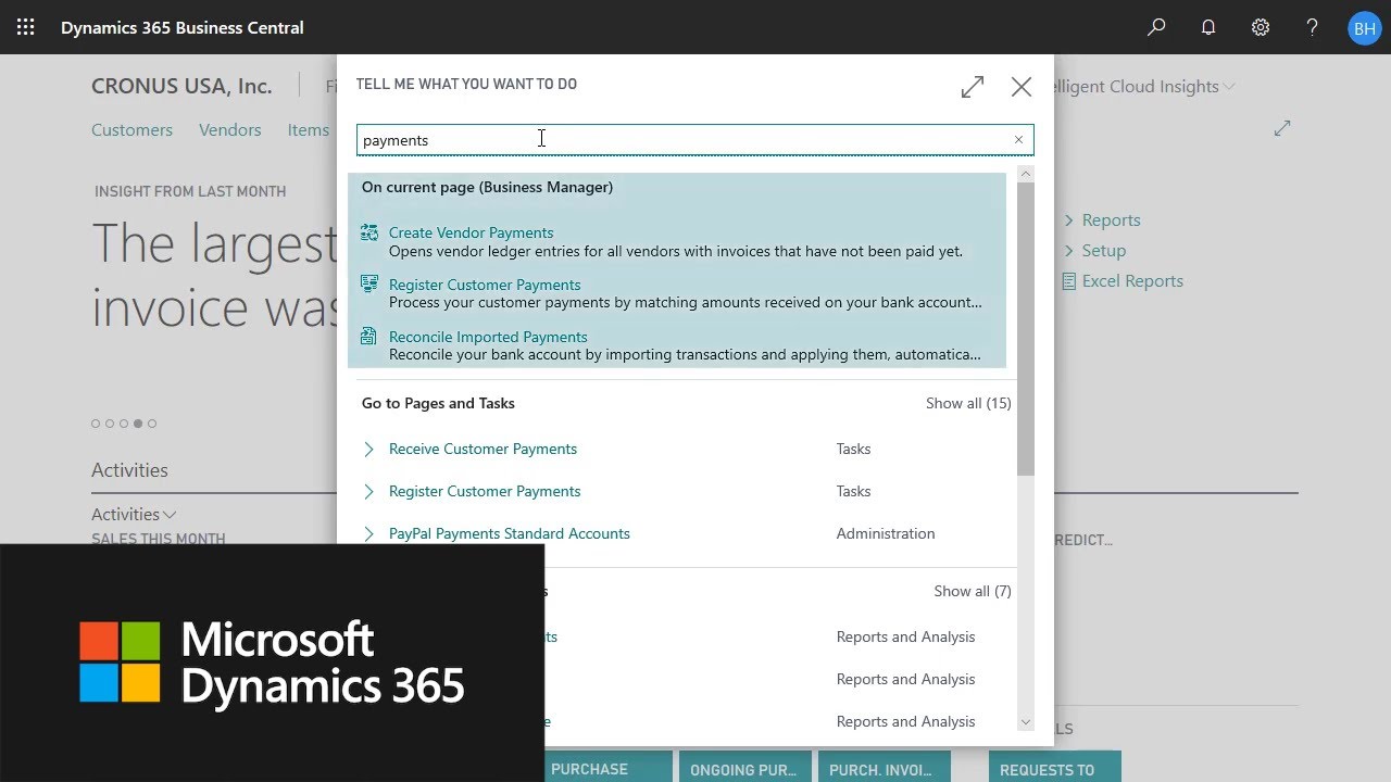 Watch Video using Tell Me in 365 Business Central