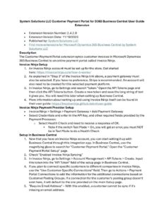 System Solutions LLC Customer Payment Portal For Microsoft Dynamics 365 Business Central User Guide pdf