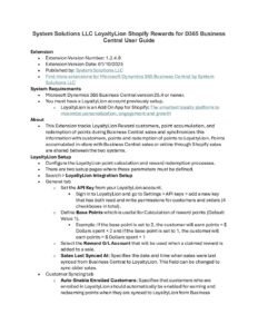 System Solutions LLC LoyaltyLion Shopify Rewards for D365 Business Central User Guide pdf