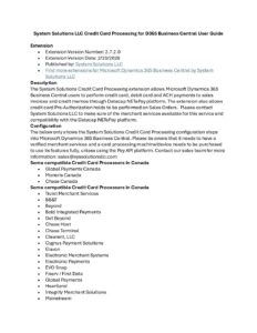 System Solutions LLC Credit Card and ACH for D365 Business Central User Guide pdf