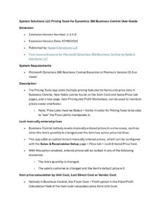 System Solutions LLC Pricing Tools for D365 Business Central User Guide pdf